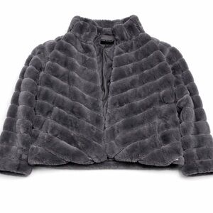 Bernardo Luxury Faux Fur Coat Gray Plush Jacket Size L Soft Elegant Winter Chic